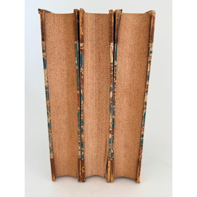 Paper 3 Decorative Leatherbound Books With Marbleized Cover Dated 1855 For Sale - Image 7 of 11