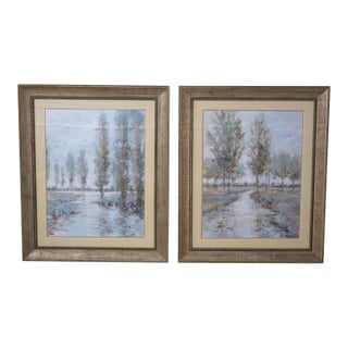 Pair Framed & Matted Meadow & Tree Scene Prints For Sale