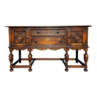 1920s Antique Jacobean Style Buffet Credenza by Bernhardt For Sale
