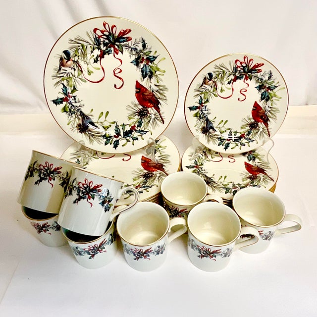 Ceramic 1990s Vintage Americana Arts & Crafts Boho Chic Christmas Lenox Winter Greetings - 24 PCS Set, Service for 8 For Sale - Image 7 of 15