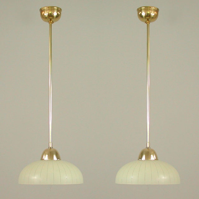 Swedish Striped Glass and Brass Pendants, 1950s, Set of 2 For Sale - Image 14 of 16