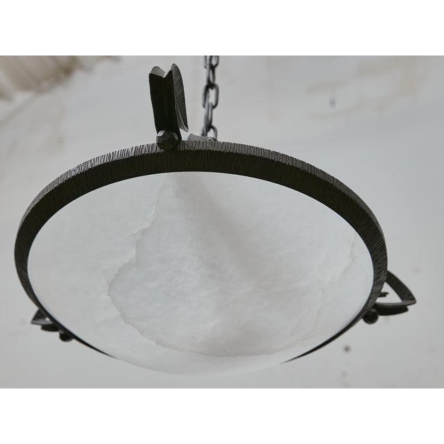 1930s French Alabaster and Hammered Iron Pendants - Pair For Sale In Atlanta - Image 6 of 18