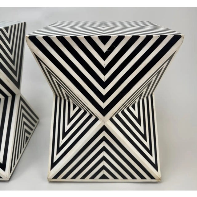 1990s Art Deco Style Black and White Resin Sculptural Side, End Table or Stool, a Pair For Sale - Image 5 of 12