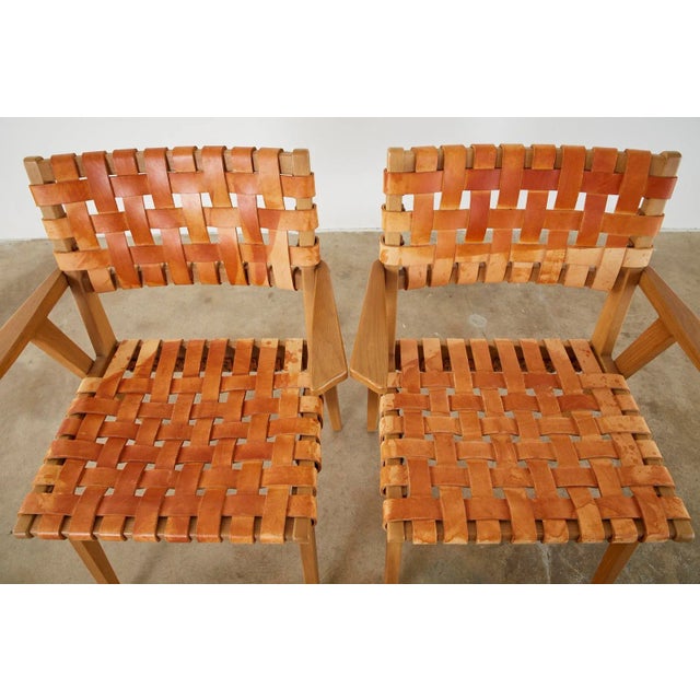 Set of Four French Leather Strap Dining Armchairs For Sale - Image 9 of 13