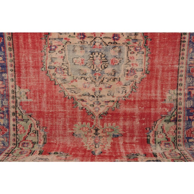 1970s Vintage Turkish Handmade Wool Cotton Red Area Rug For Sale - Image 9 of 12