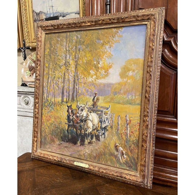 Bathed in the luminous colors of autumn, this antique oil-on-canvas painting captures the quiet beauty of rural American...