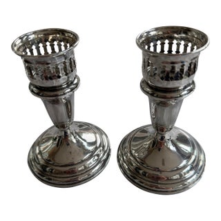 Pair of Vintage Towle Sterling Silver Weighted & Reinforced Taper Candlesticks, Model 49 For Sale