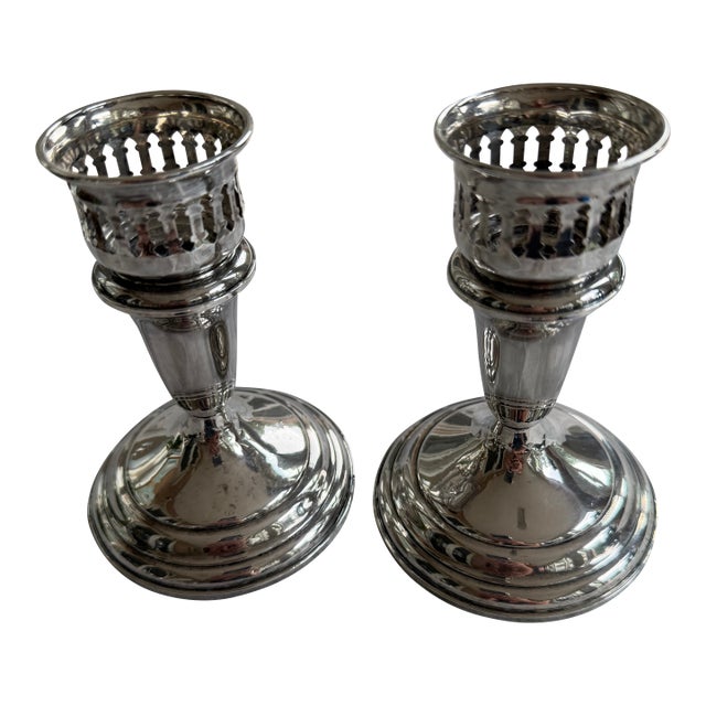 Pair of Vintage Towle Sterling Silver Weighted & Reinforced Taper Candlesticks, Model 49 For Sale