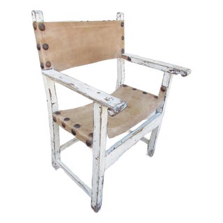 Rustic Antique Painted Spanish Armchair For Sale