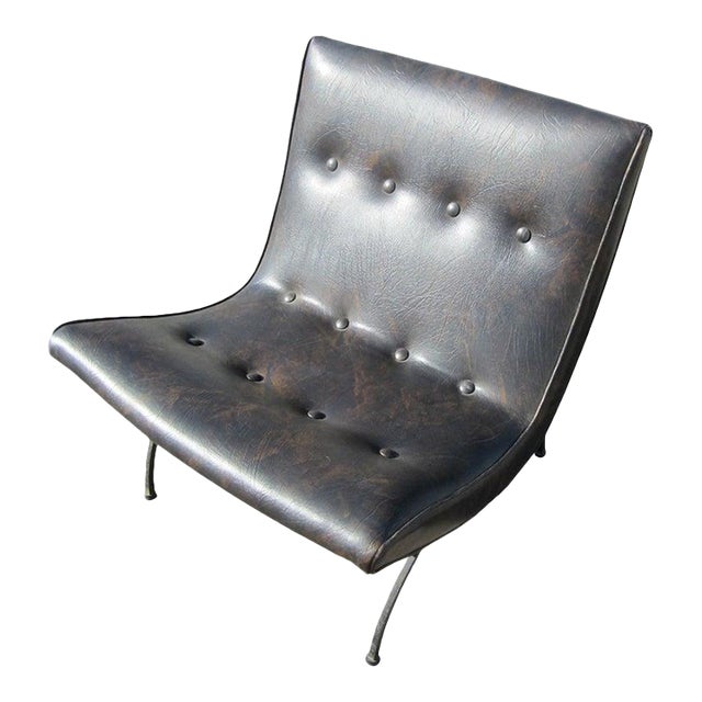 Vintage Dark Brown Patina Leather Scoop Chair by Milo Baughman For Sale