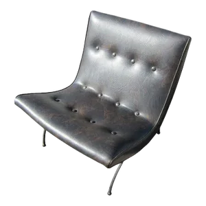 Vintage Dark Brown Patina Leather Scoop Chair by Milo Baughman