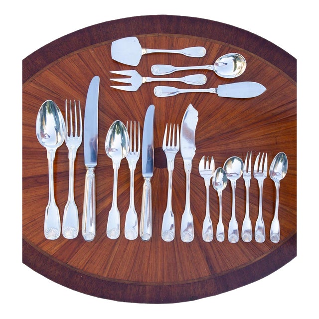 French Louis XV Coquille Cutlery Set for 12 in Silver-Plated Metal by Felix Frères, 1950s, Set of 186 For Sale