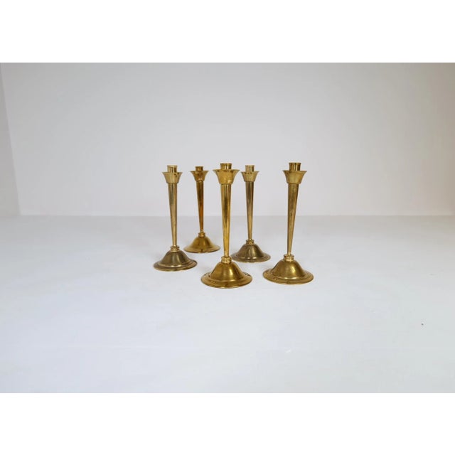 Mid-Century Swedish Candlesticks in Brass by Lars Holmström, Set of 5 For Sale - Image 3 of 14