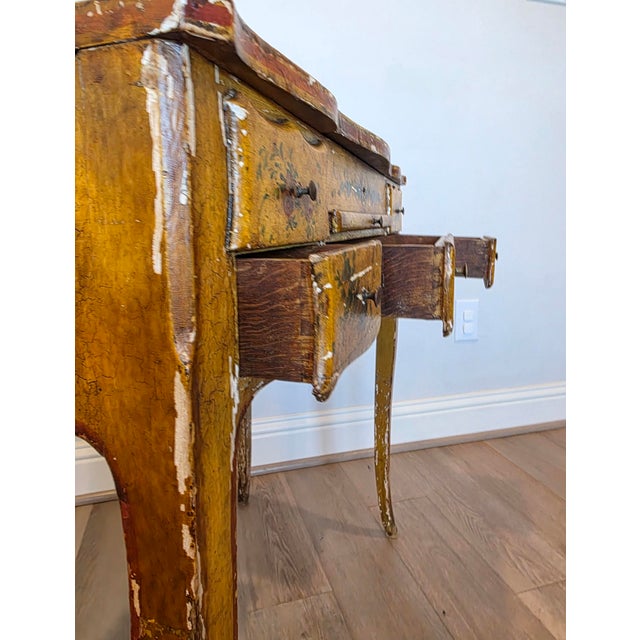 18th C. Italian Chinoiserie Venetian Louis XV Period Antique Polychrome Painted Dressing Table Console For Sale - Image 17 of 18