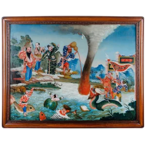 Chinese Reverse Glass Painting of the Eight Immortals