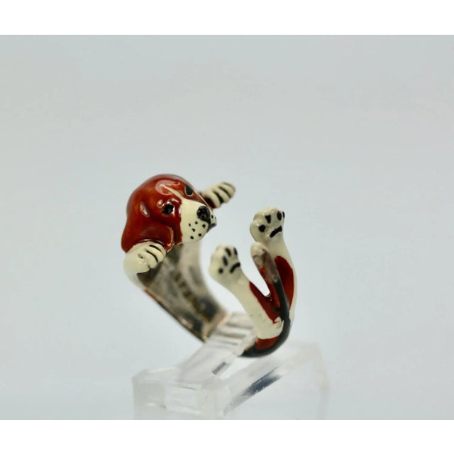 Enamel on Silver Ceramic Beagle Dog Ring Size 6.5 For Sale - Image 11 of 12