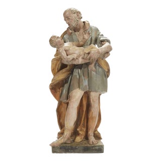 St. Joseph with Child in Terracotta, 1800s For Sale