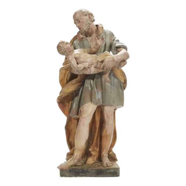 St. Joseph with Child in Terracotta, 1800s For Sale