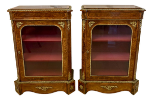 Antique Victorian Burr Walnut Pier Cabinets with Ormolu Mounts, 1860, Set of 2