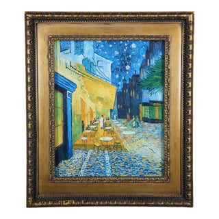 Late 20th Century Café Terrace at Night After Vincent Van Gogh Oil Painting Canvas Impressionist, Framed For Sale