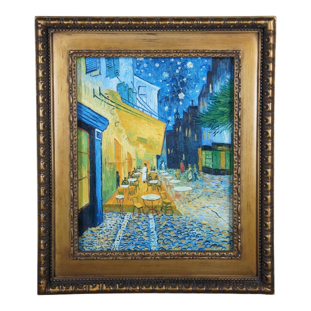 Late 20th Century Café Terrace at Night After Vincent Van Gogh Oil Painting Canvas Impressionist, Framed For Sale