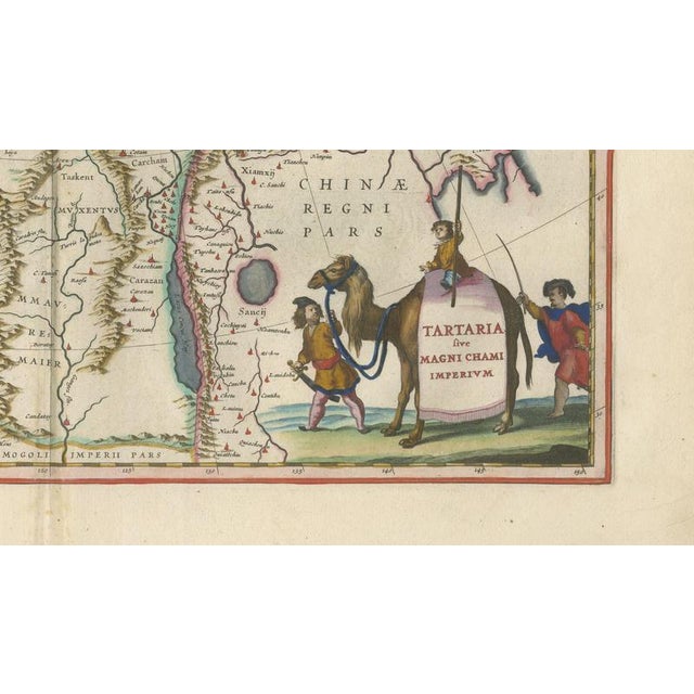 Imperial Tartary Map of Central Asia with Caravan Scene from Blaeu, 1642 For Sale - Image 6 of 12