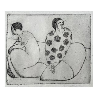 1970s Modern Etching of Two Figures For Sale