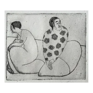 1970s Modern Etching of Two Figures