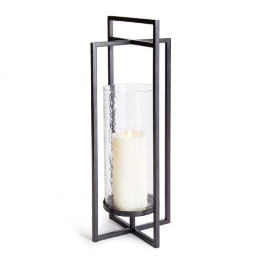 Contemporary Exton Black Iron & Glass Geometric Lantern Large For Sale - Image 3 of 3
