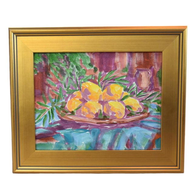 Impressionist Still-Life Composition Painting of Lemons Including the Antiqued Gold Wood Frame For Sale - Image 3 of 6