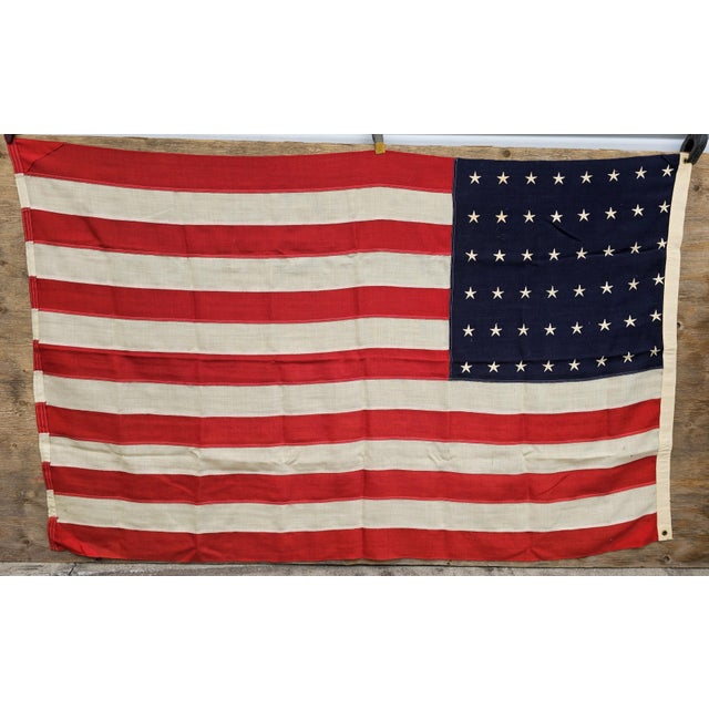 American Vintage 48 Star American Flag Cotton Sewn Wwii Wwi & Korea Americana Banner 46 X 74 For Sale - Image 3 of 17