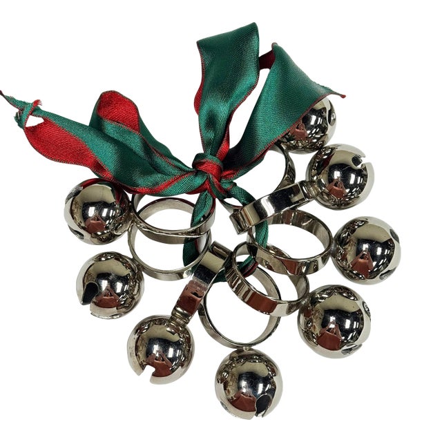 Vintage Chrome Jingle Bell Napkin Rings, Set of 8 For Sale