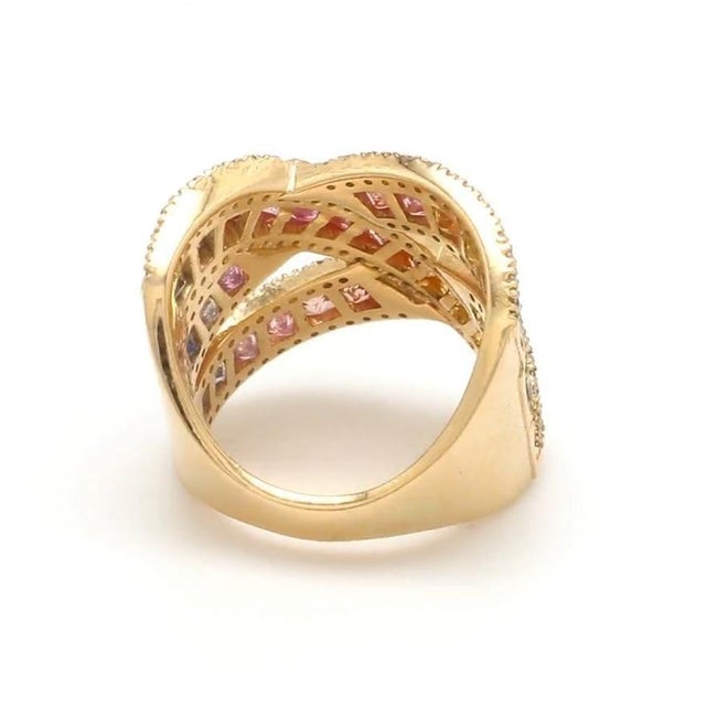 Natural 6.29 cts multi sapphire with 1.13 cts diamond ring in 18k gold For Sale - Image 18 of 18