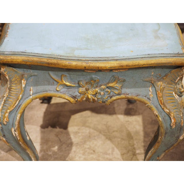 Antique Italian Blue Painted and Parcel Gilt Wooden Tabouret Stool, C. 1850 For Sale - Image 16 of 18