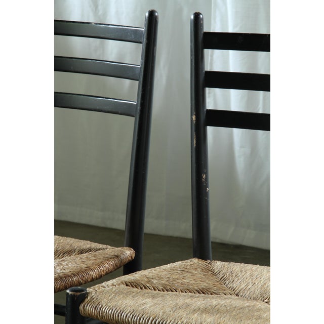 Vintage Italian Papercord Black Dining Chairs with Woven Seat, 1950s, Set of 8 For Sale - Image 4 of 18