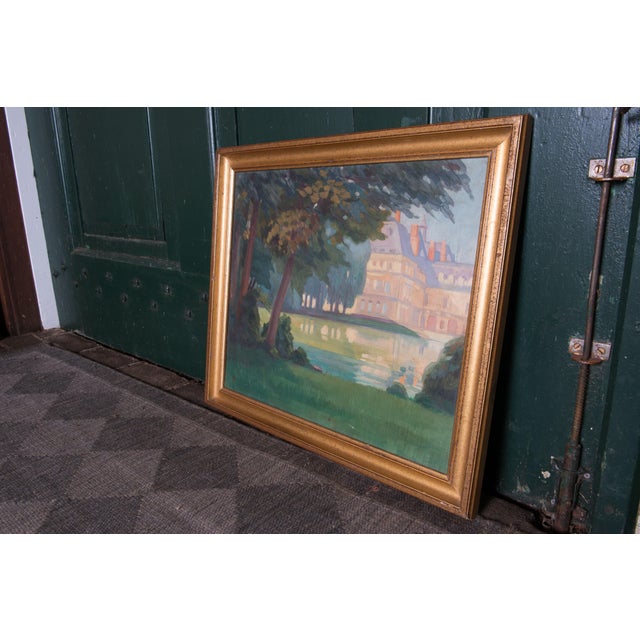 Late 19th Century Framed Napoleon III Era Oil on Canvas Painting of French Chateau Landscape For Sale - Image 9 of 13