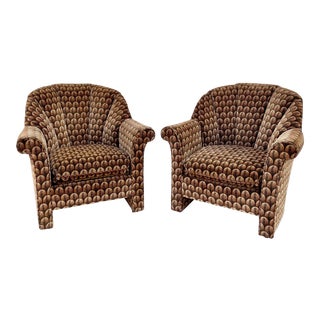 John Mascheroni for Swaim Velour Scalloped Barrel Back Chairs - a Pair For Sale