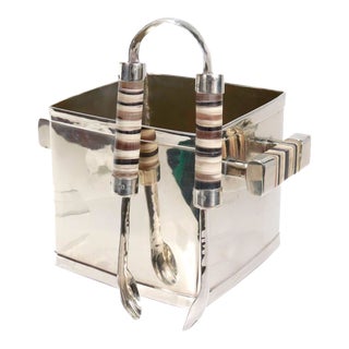Airedelsur Capa Ice Bucket & Tongs in Alpaca Metal With Horn Handles For Sale