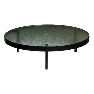 Black Round Coffee Table with Structured Glass Top by Janni van Pelt, Netherlands, 1960s For Sale