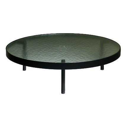 Black Round Coffee Table with Structured Glass Top by Janni van Pelt, Netherlands, 1960s For Sale