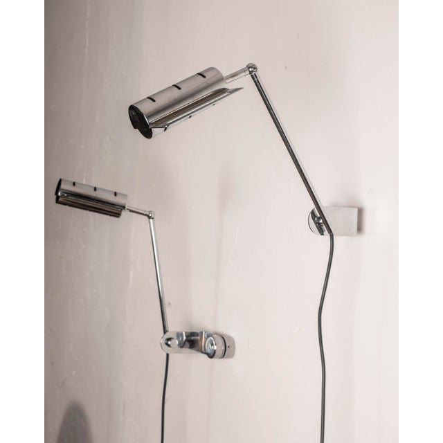 Silver Adjustable Chrome-Plated Metal Wall Lights, Italy, 1970s, Set of 2 For Sale - Image 8 of 8