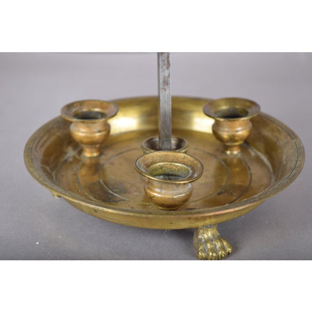 Brass Bouillotte Candle Lamp with Green Tole Shade and Paw Feet, 1950s For Sale - Image 4 of 11