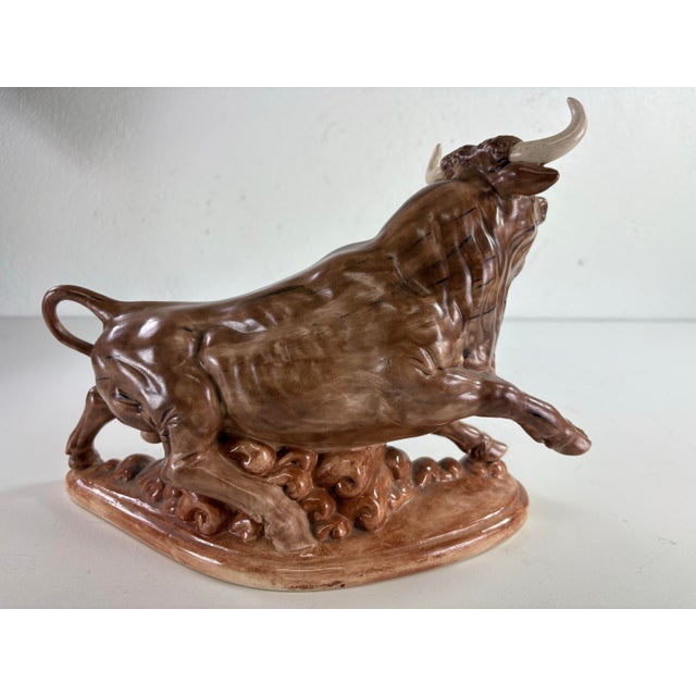Brown Mid-Century Vintage Ceramic Sculpture of a Bull For Sale - Image 8 of 11