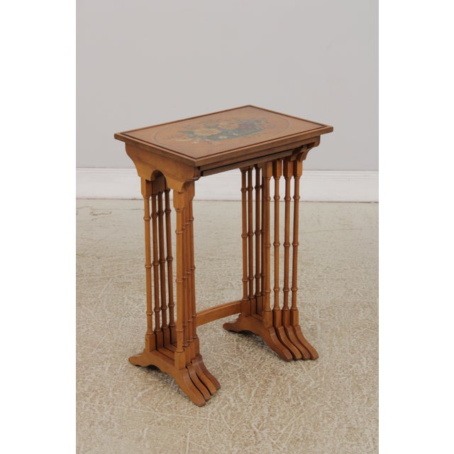 Set of 4 Adams Style Paint Decorated Satinwood Nesting Tables For Sale - Image 4 of 14
