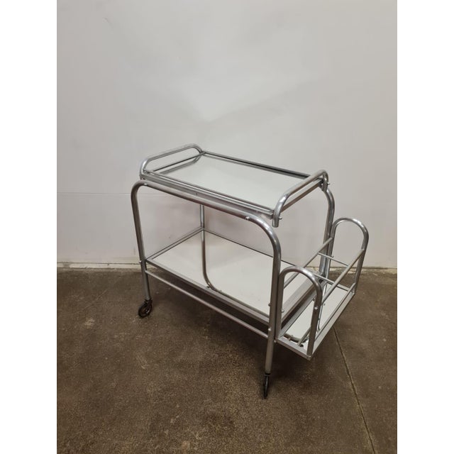 Silver Vintage Art Deco Aluminium Serving Trolley, 1940s For Sale - Image 8 of 9