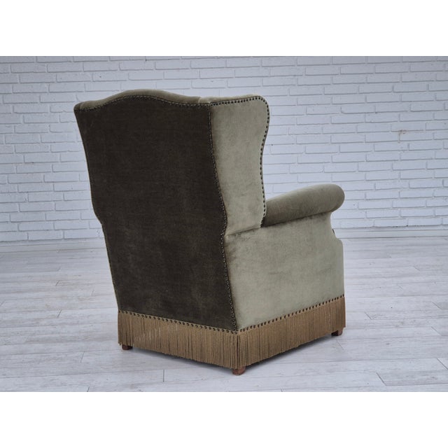 Vintage Danish Highback Chair in Furniture Velour For Sale - Image 6 of 18