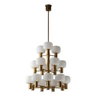 Swedish Brass Chandelier attributed to Fagerhults, 1960s For Sale
