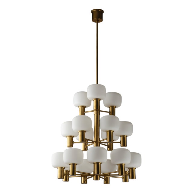 Swedish Brass Chandelier attributed to Fagerhults, 1960s For Sale
