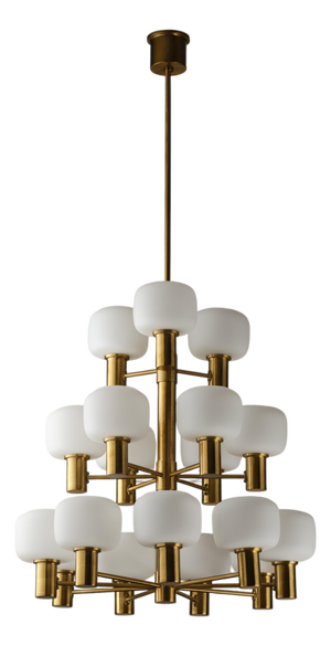 Swedish Brass Chandelier attributed to Fagerhults, 1960s
