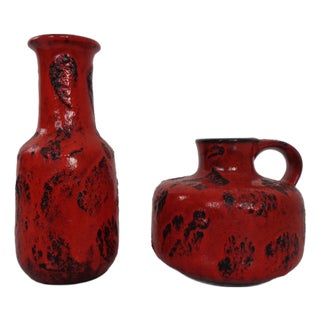 Red Lava Ceramic Vases from Gräflich Ortenburg, 1960s, Set of 2 For Sale